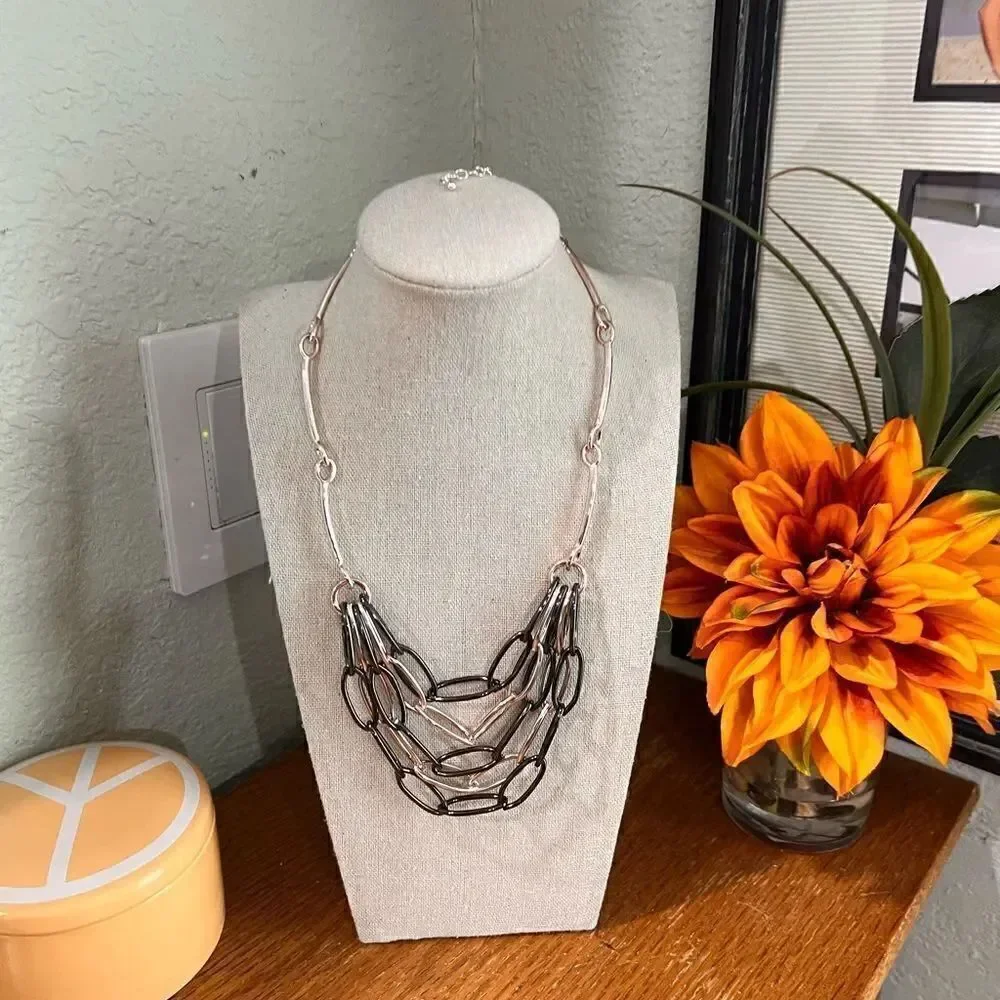 New Premier Designs Simplicity Silver & Black Multi Strand Necklace #PDNK1